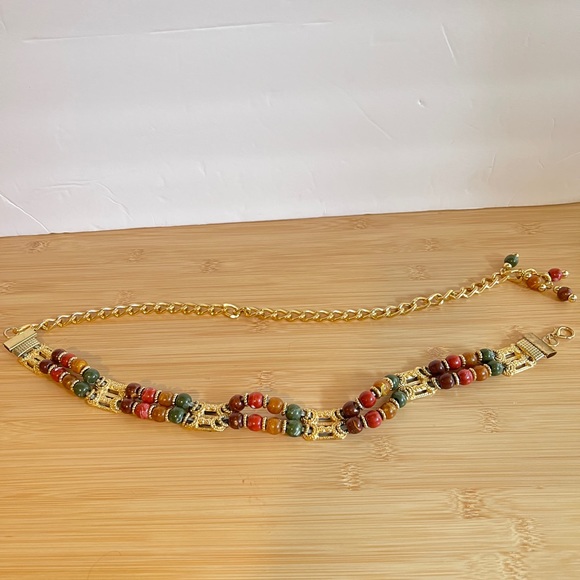 Vintage NWT glass ,gold bead links with leather belt made in Taiwan - Picture 5 of 6